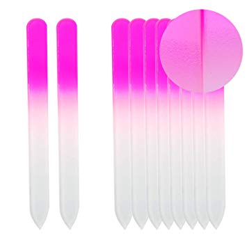SIUSIO Set of 10 Professional Crystal Glass Nail Files Buffer Manicure Gradient Rainbow Color for Nail polishing - Best for Fingernail & Toenail Care(Pink)