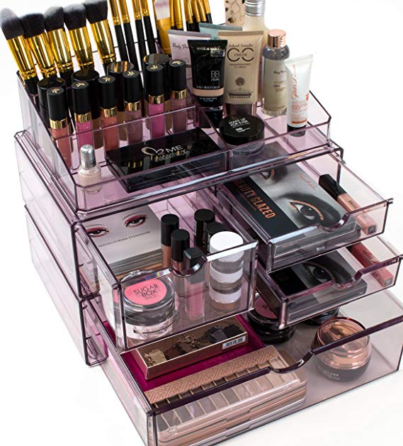 Sorbus Acrylic Cosmetics Makeup and Jewelry Storage Case X-Large Display Sets -Interlocking Scoop Drawers to Create Your Own Specially Designed Makeup Counter - Stackable and Interchangeable (Purple)