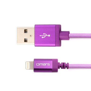 [Apple MFI Certified] Omars 3.3ft/ 1m PET Braided Lightning 8pin to USB Power and SYNC Cable Charger Cord with Aluminum Connector Head for iPhone 5, 5s, 5c, 6, 6 Plus, iPod touch 5, iPod nano 7, iPad Mini 1,2, 3, iPad 4, iPad Air 1, 2 (Purple 1m)