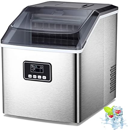 AGLUCKY Counter top Ice Maker Machine,40LBS/24H Compact Ice Machine,Portable Ice Cube Makers with Self-cleaning,Easy-to-Control LCD Display,See-Through Lid for Home/Kitchen/Bar (Silver) (Silver)