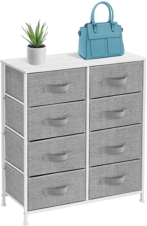 Sorbus Dresser with 8 Drawers - Furniture Storage Chest Tower Unit for Bedroom, Hallway, Closet, Office Organization - Steel Frame, Wood Top, Easy Pull Fabric Bins (8 Drawer, White/Gray)