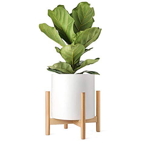 Mkono Plant Stand Mid Century Wood Flower Pot Holder Display Potted Rack Rustic, Up to 14 Inch Planter (Plant and Pot NOT Included), Natural