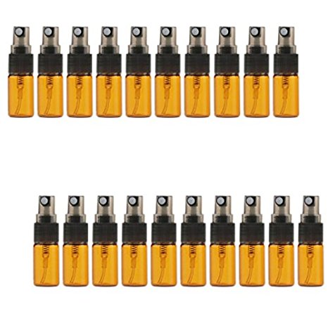 20PCS 3ml Portable Refillable Glass Makeup Clear Empty Sprayer Bottles Cosmetic Atomizers Spray Bottle Container(Light Brown)