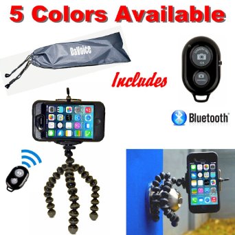 Flexible Tripod - Cell Phone Tripod Adapter - Bluetooth Remote Control - Travel Bag - iPhone SE 6 6S 5 5s 5c 4s 4, Samsung Galaxy S2 S3 S4 S5 S6 S7 - DaVoice (Black/Gray)