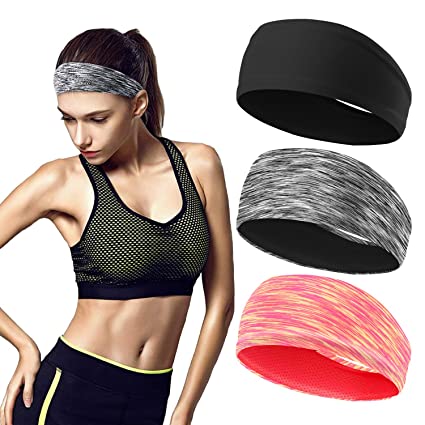 3 Pack Workout Headbands for Women Non Slip - Sweat Wicking Hair Bands for Yoga Fitness Sports Running,Elastic,Fits All Head Sizes and Under Helmets