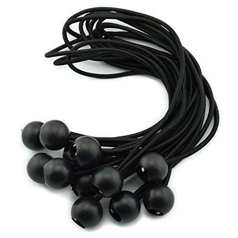 HJ Garden 12pcs 12 Inches (30cm) Ball Bungee Cords Black Elastic String Canopy Tarp Tie Down Straps Tent Fix Rope