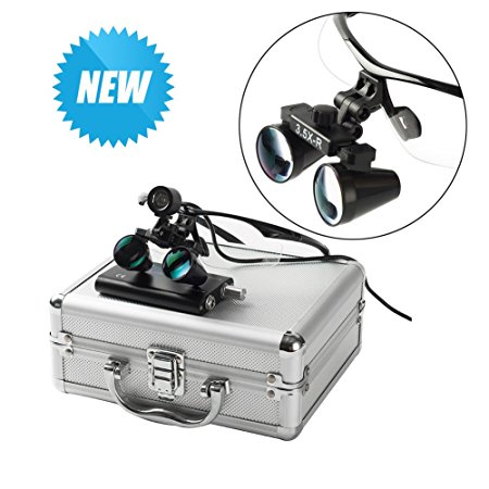 Easyinsmile New 3.5x 420mm Surgical Binocular Loupes  Head Light Lamp  Aluminum Box (black)