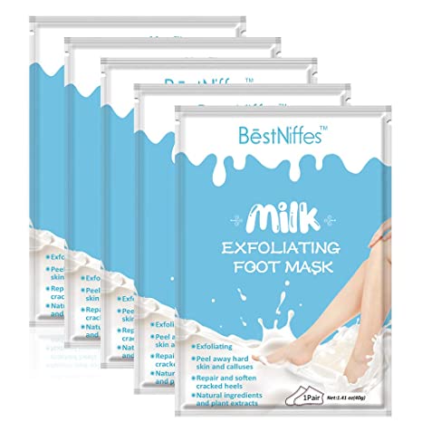 5 Pairs Foot Peel Mask,Peeling Away Calluses and Dead Skin Cells -Exfoliating Foot Mask, Baby Soft Smooth Touch Feet-Men Women (Milk)