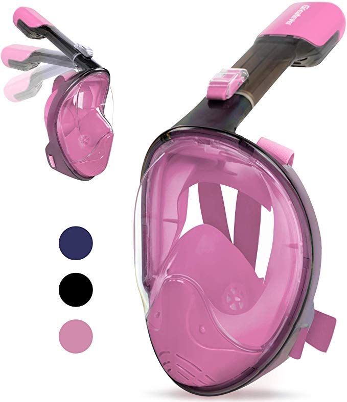 Greatever Snorkel Mask Foldable Panoramic View Full Face Snorkeling Mask with Detachable Camera Mount, Dry Top Set Anti-Fog&Anti-Leak