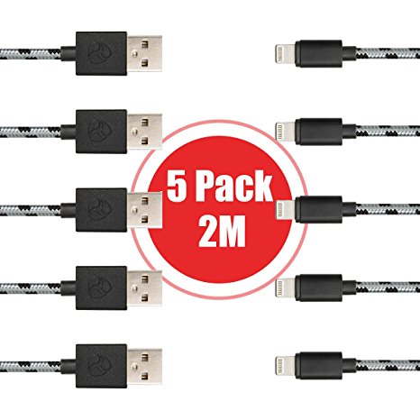 ESK 6 Feet / 2 Meters 8 Pin Lightning to USB Cable for Apple iPhone iPad and iPod (5 Pack )