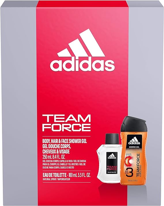 adidas - Team Force Gift Set for Men, delivers a boost of intensity through an aromatic, woody fragrance: Eau de Toilette 100ml   Shower Gel 250ml