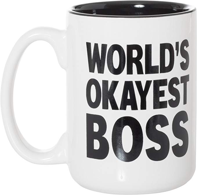 World's Okayest Boss Black Inlay Large 15 oz Double-Sided Coffee Tea Mug (World's Okayest Boss)
