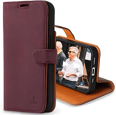 Snakehive Leather Wallet for iPhone 15 || Real Leather Wallet Phone Case || Genuine Leather with Viewing Stand & 3 Card Holder || Vintage Flip Folio Cover with Card Slot (Plum)