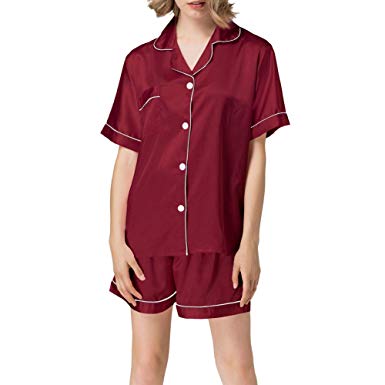 NANJUN Women's Satin Pajamas Sleepwear Long and Short Button-Down Pj Set