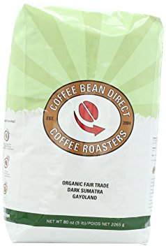 Coffee Bean Direct Dark Sumatra Gayoland, Organic Fair Trade Whole Bean Coffee, 5-Pound Bag
