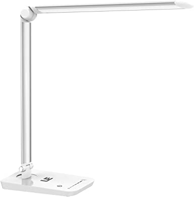 LE Dimmable LED Desk Lamp, 7-Level Brightness Adjustable, Soft Touch Dimmer, Eye Care Daylight Natural Light, High Intensity Office Task Lamp for Reading, Study, Computer Work and More (Silver White)