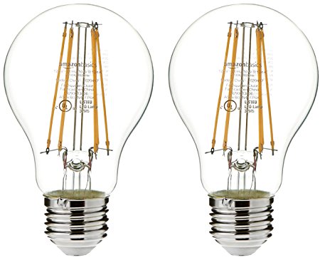 AmazonBasics 75 Watt Equivalent,  Clear, Non-Dimmable, A19 LED Light Bulb - 2 Pack