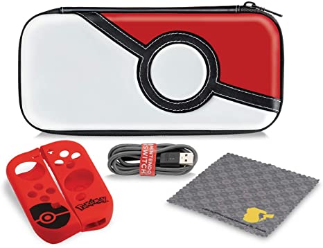 Nintendo Switch Pokemon Poke Ball Starter Kit with Travel Case, Power Cable & Cleaning Cloth by PDP, 500-121