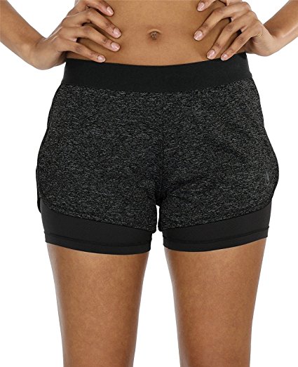 icyzone Running Yoga Shorts For Women - Activewear Workout Exercise Athletic Jogging Shorts 2-In-1