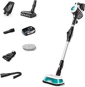 Bosch BCS71HYGGB Unlimited Series 7 Cordless Stick Vacuum Cleaner with Mop Function, 2in1 DynamicAqua Hard Floor Head, 18V Battery, 40 Minutes Run Time, White