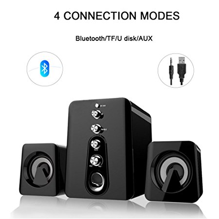 Desktop Speaker 2.1 Wireless Bluetooth V4.0 Speaker with High Definition Sound, 3.5MM Aux, Volume Control for PC, IPAD, Mobile Phone, TV Sound Perfect for Indoor Use (black)