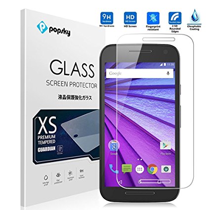 Motorola Moto G (3rd Generation) Screen Protector Tempered Glass, Popsky Moto G3 Ultra Clear 9H Hardness Scratch Proof Bubble-Free High Definition Protective Film