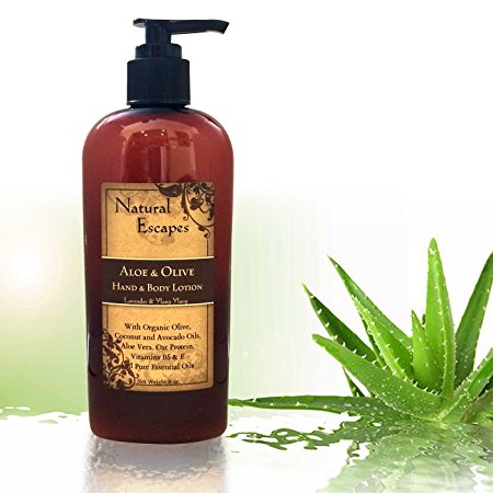 Natural Escapes Lavender Aloe & Olive Hand & Body Lotion! Rich Moisturizer for Dry Skin! Olive Oil, Coconut Oil & Avocado Oil Leave Skin Soft & Smooth! Organic Skin Care for Eczema, Psoriasis & More!