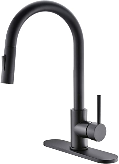 Havin HV601B Single Handle Brass Material Kitchen Sink Faucet with Pull Out Sprayer,Matte Black Color,Fit for 1 Hole and 3 Holes Deck Mount, Kitchen Faucet with Pull Down Sprayer