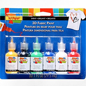SCRIBBLES 18534 Dimensional Fabric Paint, Shiny, 6-Pack
