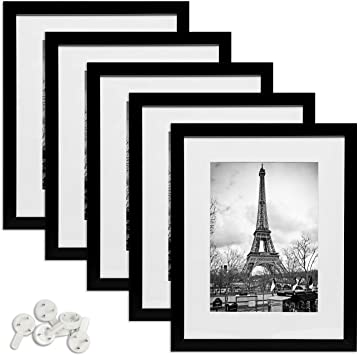 upsimples 12x16 Picture Frame Set of 5,Display Pictures 8.5x11 with Mat or 12x16 Without Mat,Black Photo Frames for Wall Display