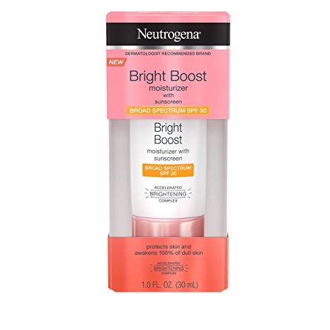 Neutrogena Bright Boost Facial Moisturizer with Broad Spectrum UVA/UVB SPF 30 Sunscreen, Brightening Oil-Free Face Moisturizer with Neoglucosamine, Moringa Seed, Vitamin C & E, 1.0 fl. oz