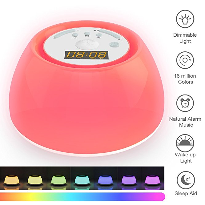 Sleep Lamp, MYFREE Wake Up Light with Sunrise Simulation Alarm Clock, Living Room and Bedroom 3 Lighting Modes/ 256-Colors/ USB Rechargeable