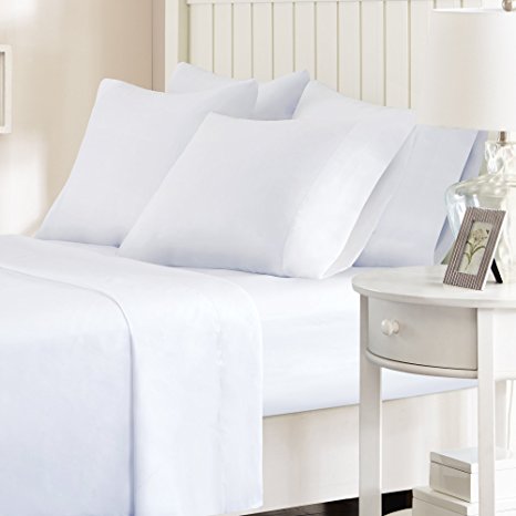 Comfort Spaces - Microfiber Sheet Set - 6 Piece - Queen Size - Solid – White – Includes flat sheet, fitted sheet and 4 pillow cases