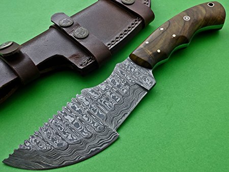 TRH-001, Custom Handmade Damascus Steel Tracker Knife - Exotic Wood Handle