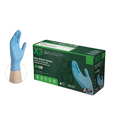 X3 Industrial Blue Nitrile Gloves, Box of 100, 3 Mil, Size Small, Latex Free, Powder Free, Textured, Disposable, Non-Sterile, Food Safe, X342100BX