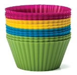 24 Baking Essentials Silicone Baking Cups Set of 12 Reusable Cupcake Liners in Four Colors - USE for Muffin Gelatin Snacks Frozen Treats Ice Cream or Chocolate Shell-lined Dessert Molds Non-stick