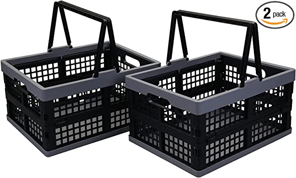 Nicesh 2-Pack 15 L Plastic Collapsible Shopping Basket, Folding Storage Crates with Handle
