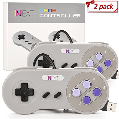 2 X iNNEXT SNES Retro USB Super Nintendo Controller Gamepad Joystick, USB PC Super Classic Controller Joypad Gamestick for Windows PC MAC Linux Android Raspberry Pi 3 Sega Genesis Higan