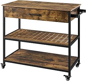 Yaheetech Rolling Kitchen Island on Wheels with Drawer, 40" W Kitchen Cart with Storage Shelf and Towel Bar for Dining Room/Living Room, Rustic Brown