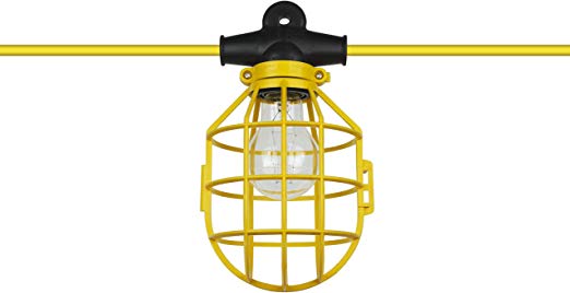 Sunlite EX50-14/2/SL Commercial-Grade Cage String, 50-Feet, 5 Medium Base Sockets (E26), Indoor, Outdoor, Construction Lighting, ETL Listed, Foot, Yellow