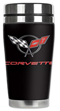 Mugzie Corvette C5 Logo Travel Mug with Insulated Wetsuit Cover, 16 oz, Black