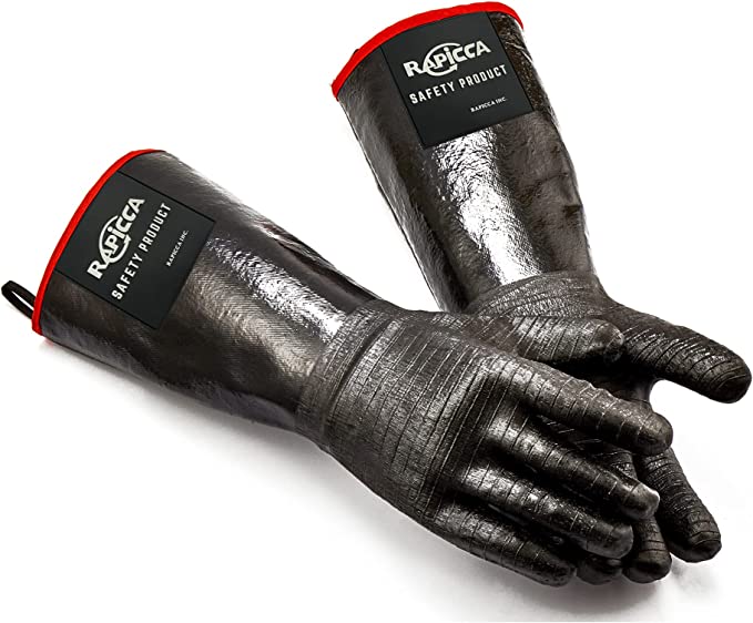 RAPICCA 17 Inches,932℉,BBQ Gloves Heat Resistant-Smoker, Grill, Cooking Barbecue Gloves, Handling Heat Food Right on Your Fryer,Grill,Oven. Waterproof, Fireproof, Oil Resistant Neoprene Coating