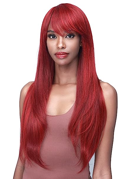 BOBBI BOSS Long Straight Synthetic Wig -M1031 JUANITA, Long Straight with Bang Style Wig, Special Color Wigs with High Heat Resistant Wigs (PBUR/RED)