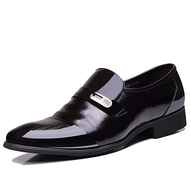 OUOUVALLEY Mens Patent Leather Tuxedo Dress Shoes Lace up Pointed Toe Oxfords