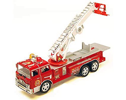 12" Bump & Go Rescue Fire Engine Truck Kids Toy with Extending Ladder & Lights & Siren Sounds