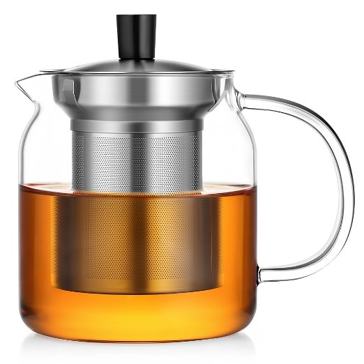 Ecooe Glass Teapot Loose Leaf Tea Maker With Stainless Steel Infuser & Lid, Pyrex Glass Teapots Stovetop Safe Tea Kettle 700ML