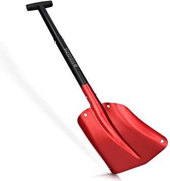 Navaris Aluminum Utility Snow Shovel - Portable Collapsible Lightweight Sport Utility Shovel for Snow Removal for Car, Truck, Camping - Red/Black