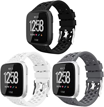 iGK Replacement for Fitbit Versa Bands Black, Breathable Sport Watch Straps Compatible with Fitbit Versa/Versa Lite Edition/Versa Special Edition/Versa 2 for Women Men 3 Packs