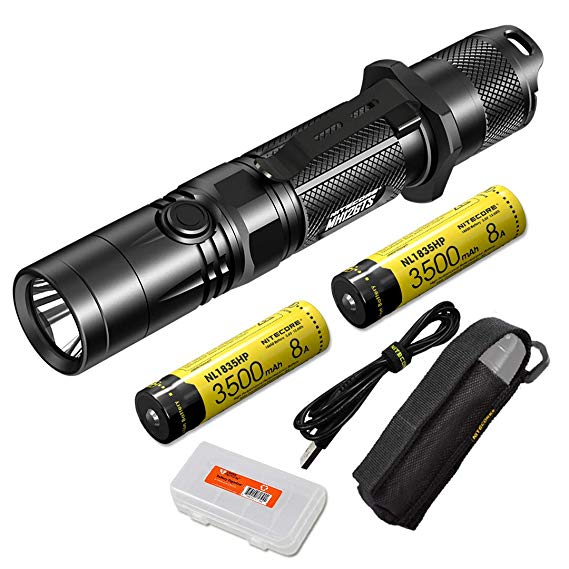 Nitecore MH12GTS 1800 Lumen Long Throw USB Rechargeable Tactical Flashlight with 2 High Performance Batteries and LumenTac Organizer