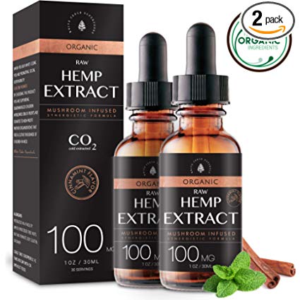 Organic Raw Hemp Oil Extract - 100MG - Cinnamint Flavor - Mushroom Infused for Enhanced Bioavailability, Made in USA - Rich in Omega 3-6-9 Fatty Acids, Kosher, Non-GMO, GF.